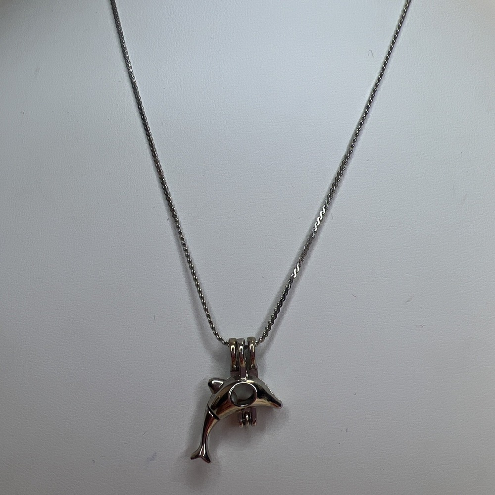 Beautiful‎ Solid Silver 925 Necklace & Dolphin Pendant W/ Pearl - Picture 2 of 6